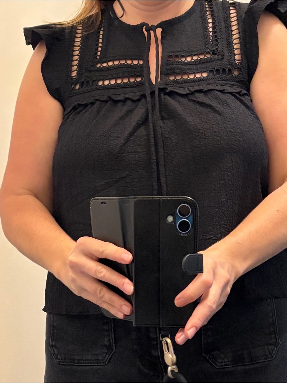 H&M Black Crochet Yoke Sleeveless Blouse